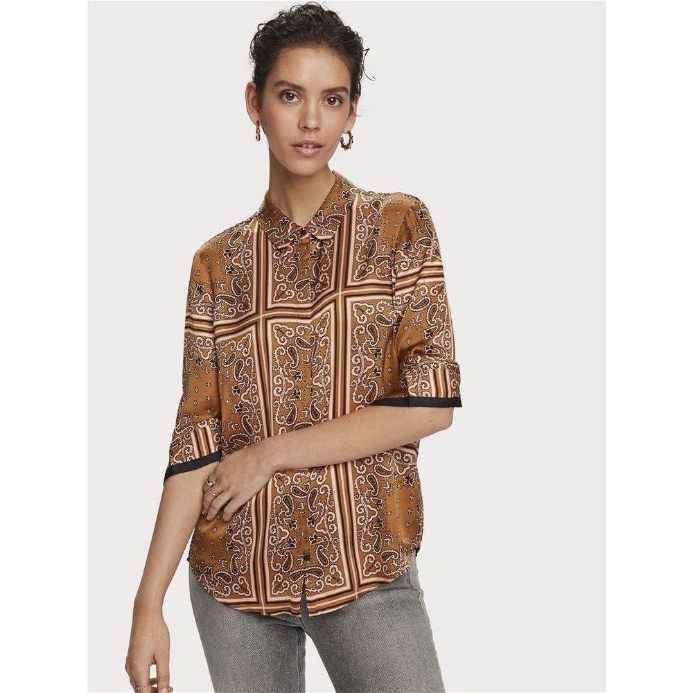 SCOTCH & SODA Bandana Printed Yellow Viscose‎ Satin Shirt Size XS